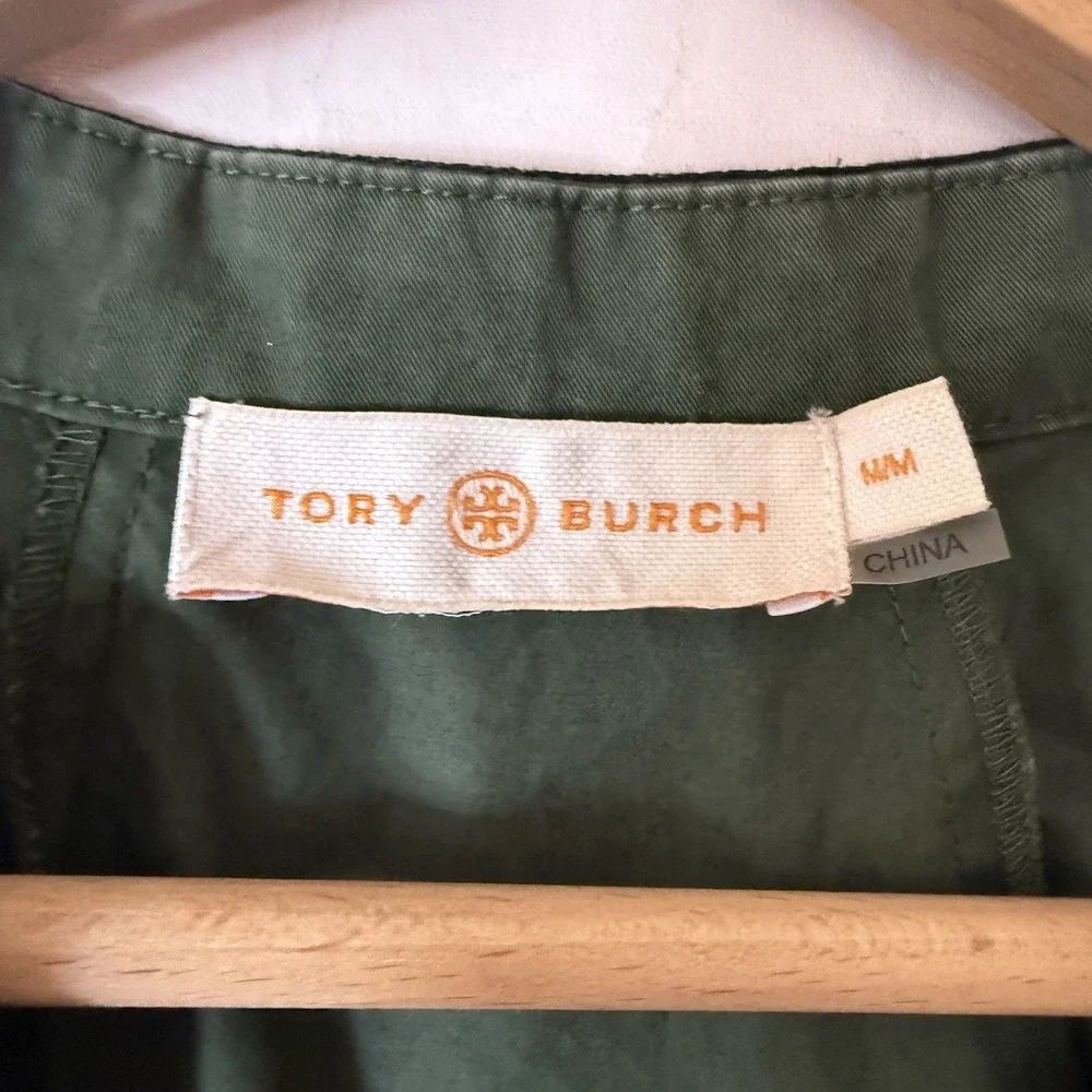 Tory Burch V Neck Puff Sleeve Tunic Banyan Green Size M
